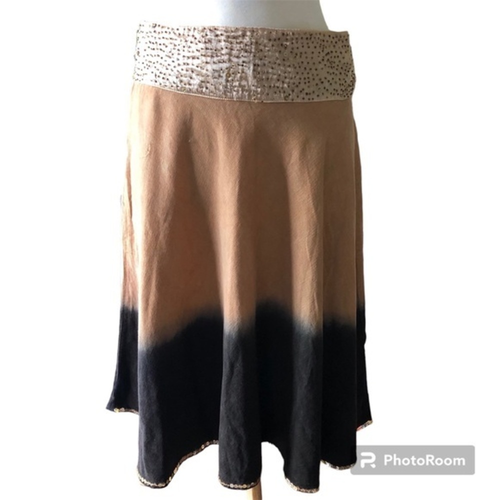 Ash & Sara Fall dark brown & gold skirt w/satin & beaded waist band Sequence hem